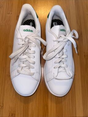 adidas White Leather Sneakers with Green Logo Accents